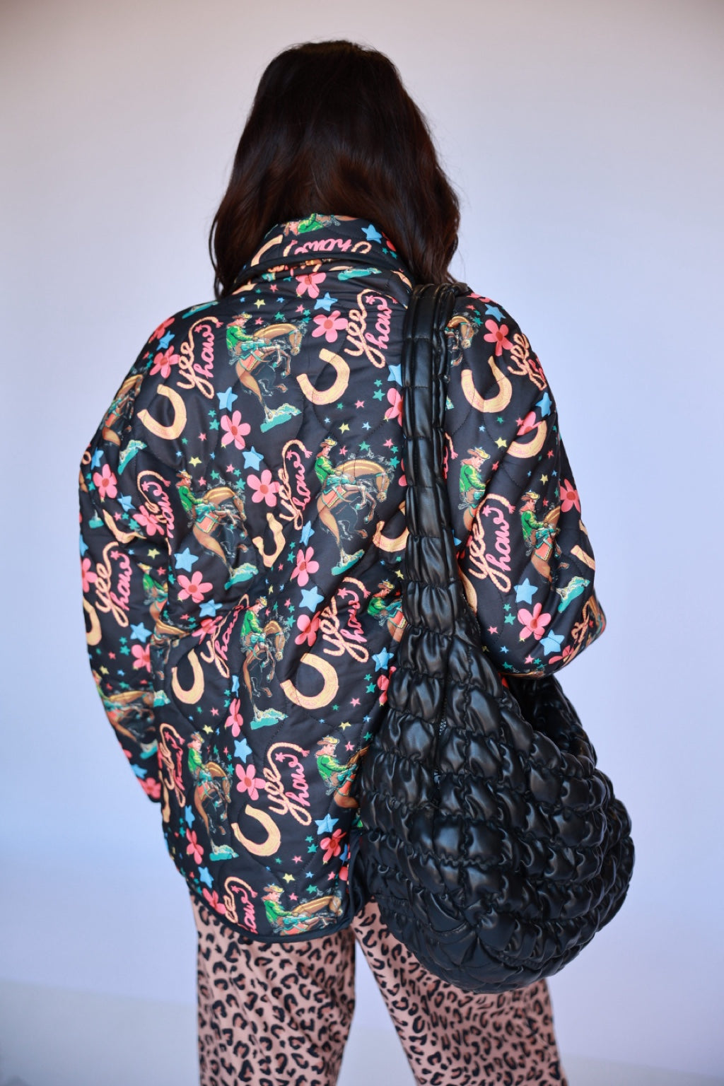 Black Yeehaw quilted jacket back