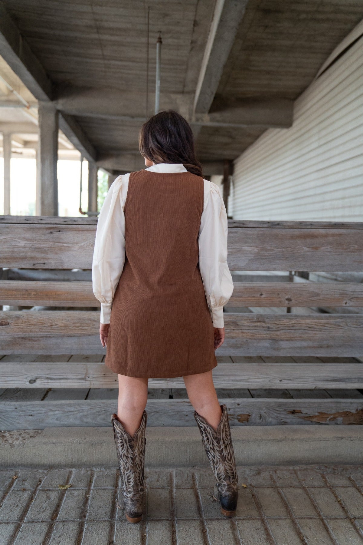 TH11 Solid Ivory blouse styled with brown stitch dress