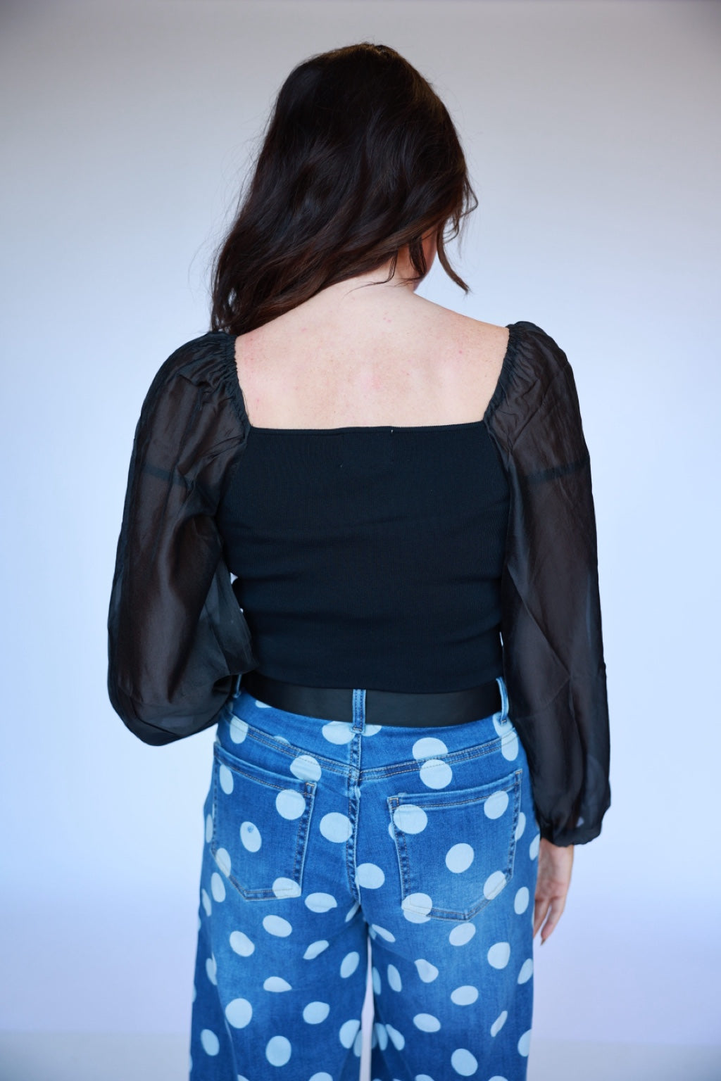 Black top with sheer sleeves 08 back