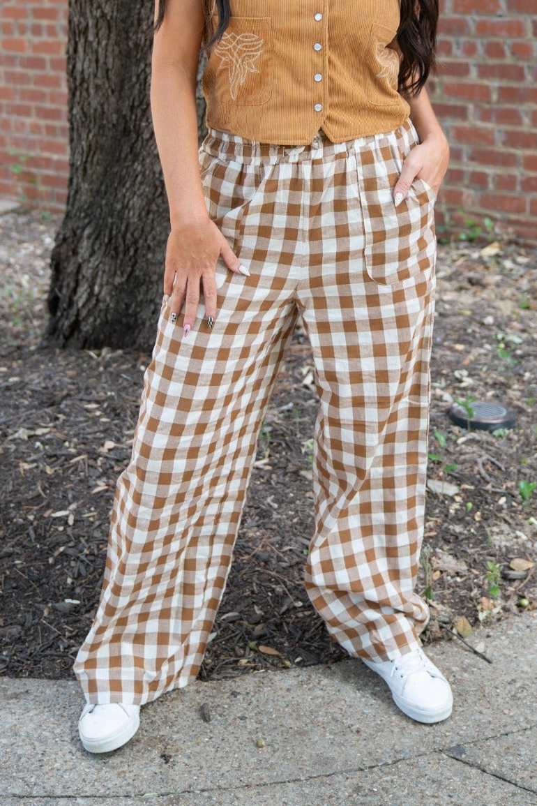 BROWN GINGHAM  PANT