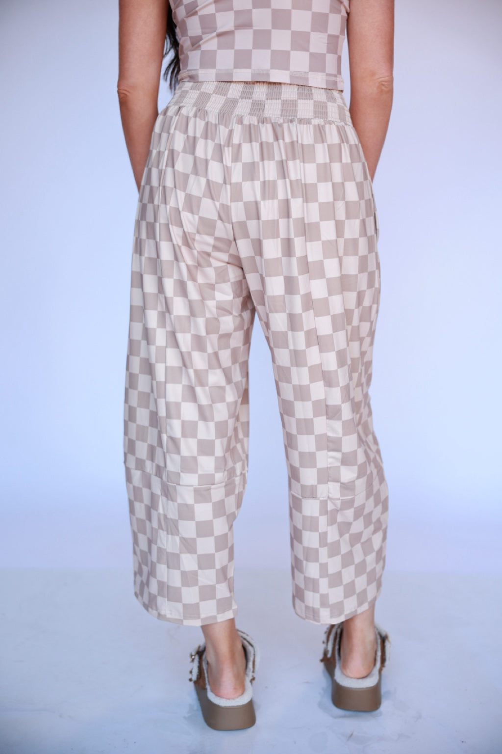 Tan checkered barrel active pant 08 back