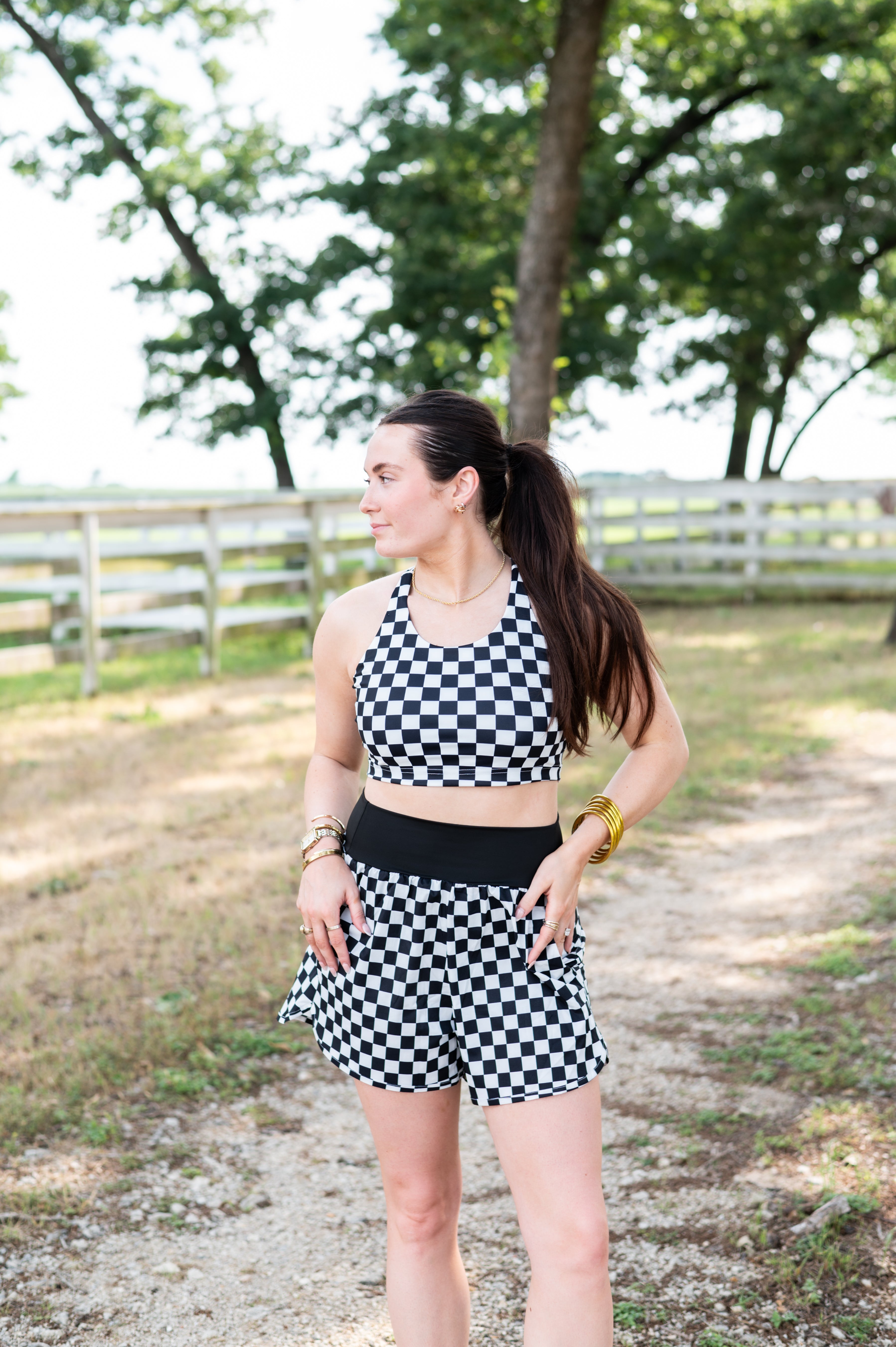 BLACK CHECKER BAND ACTIVE SHORTS