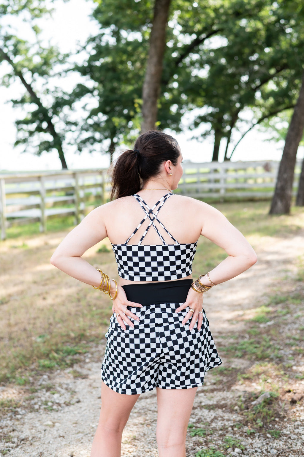 BLACK CHECK CRISSCROSS ACTIVE BRA