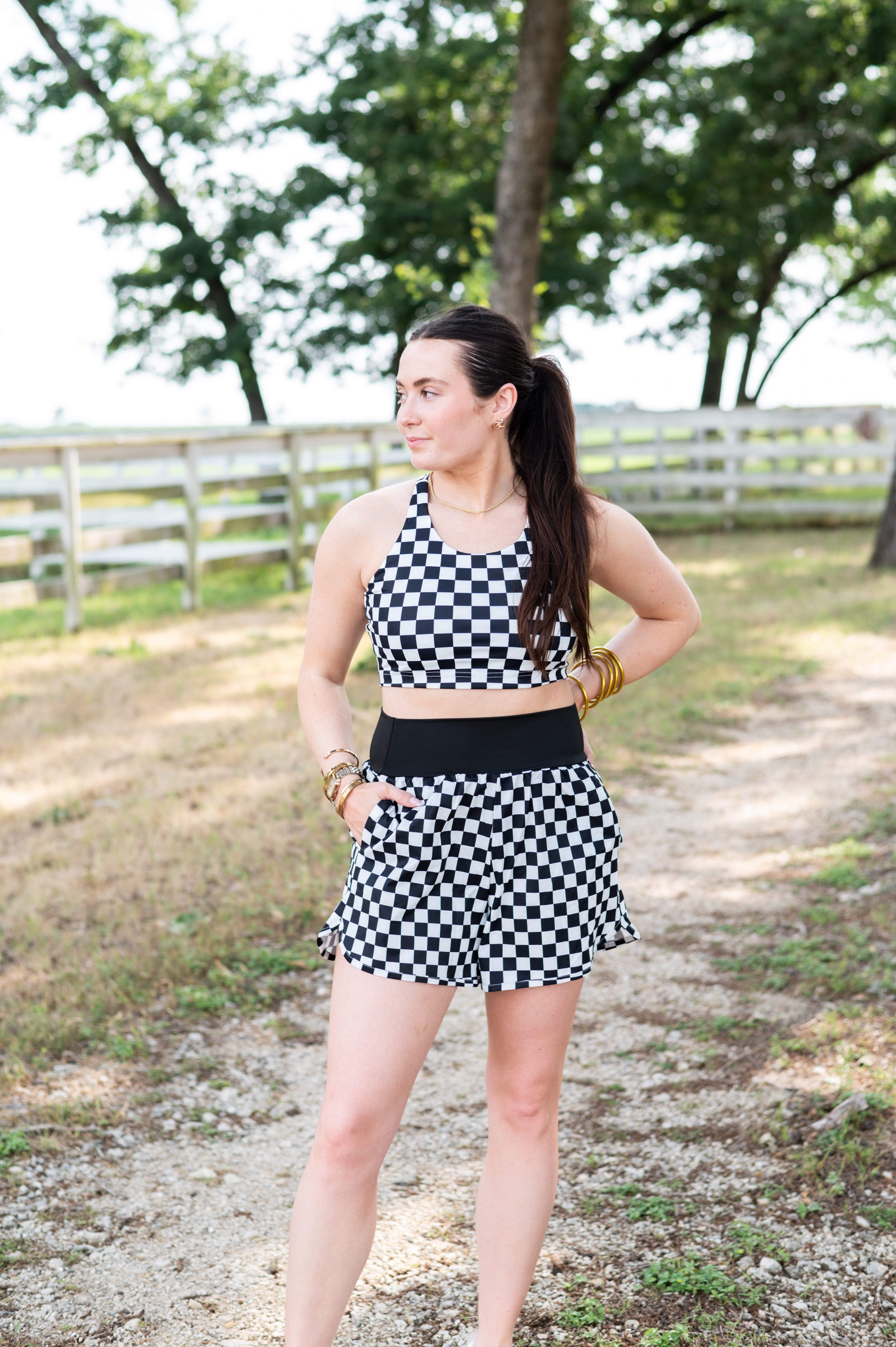 BLACK CHECK CRISSCROSS ACTIVE BRA