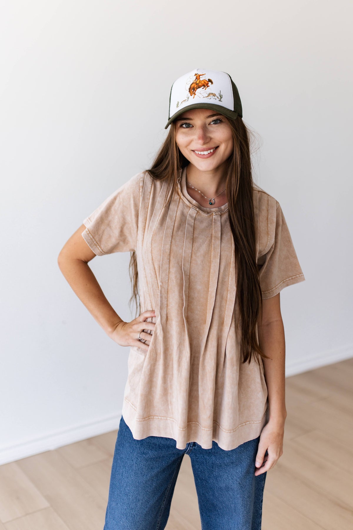 Olive Bucking Horse Trucker Hat