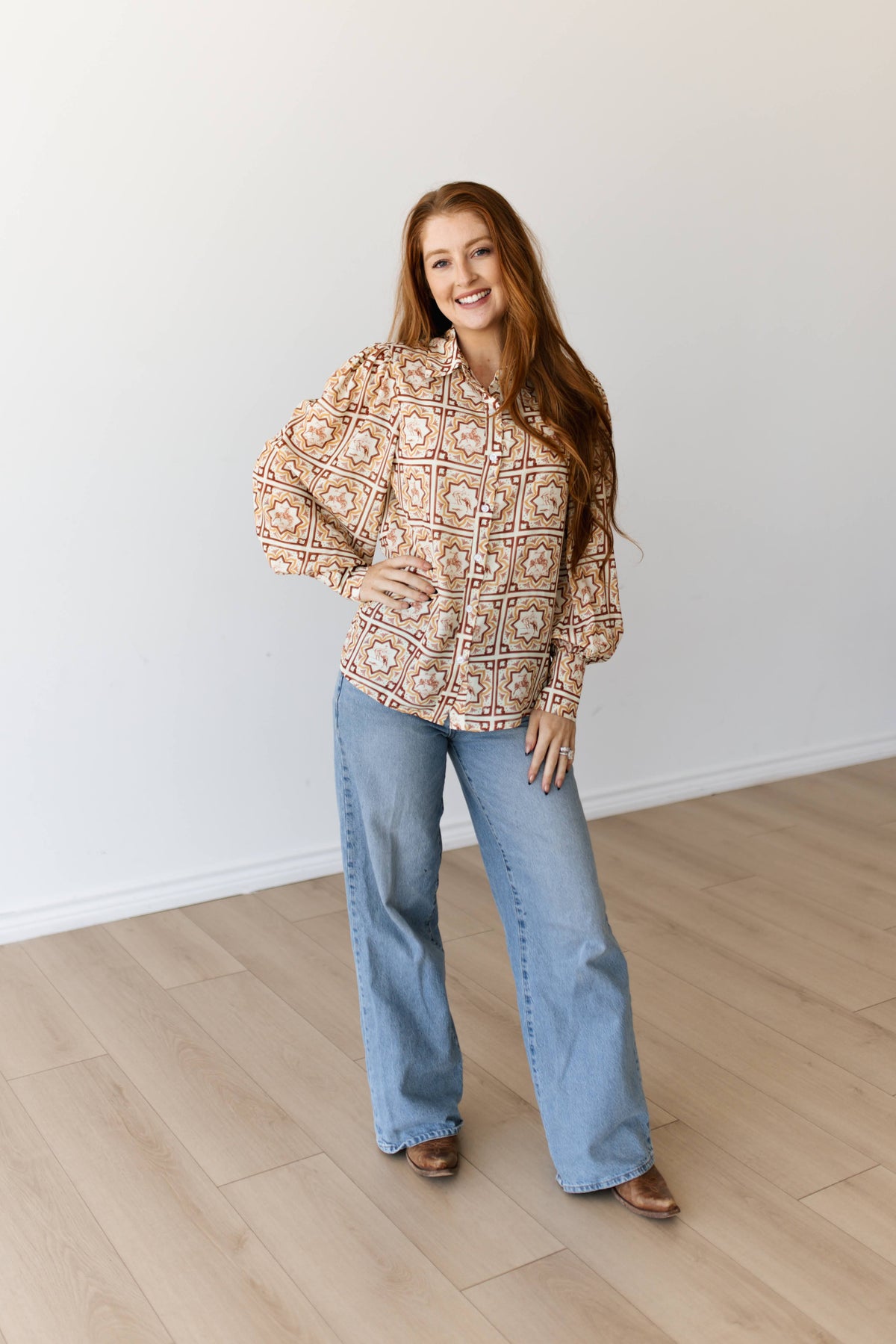 WESTERN SQUARE MEDALLION BLOUSE