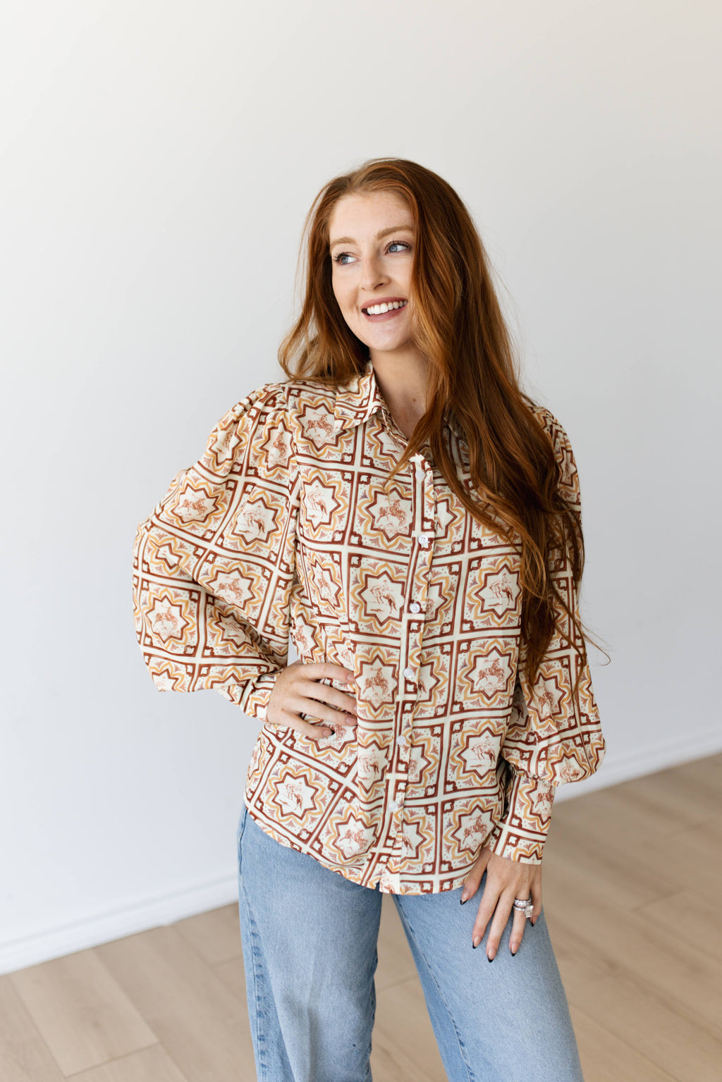 WESTERN SQUARE MEDALLION BLOUSE