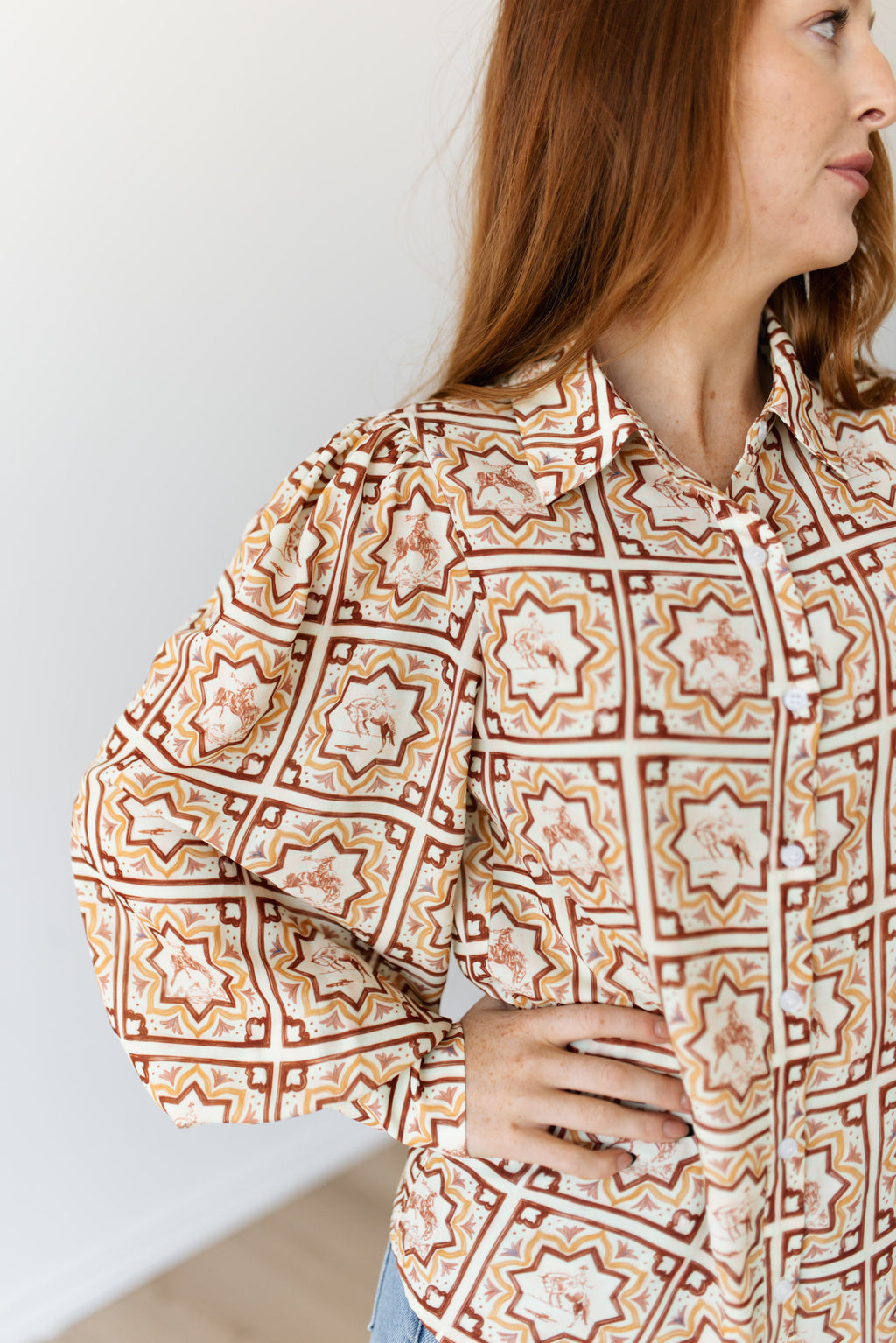 WESTERN SQUARE MEDALLION BLOUSE