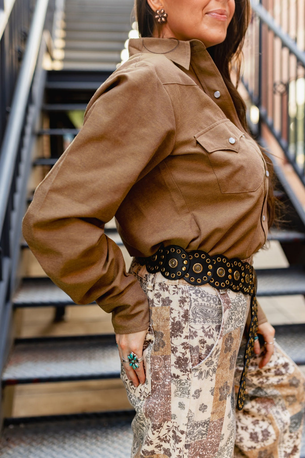 Vintage Brown Pearl Snap Top