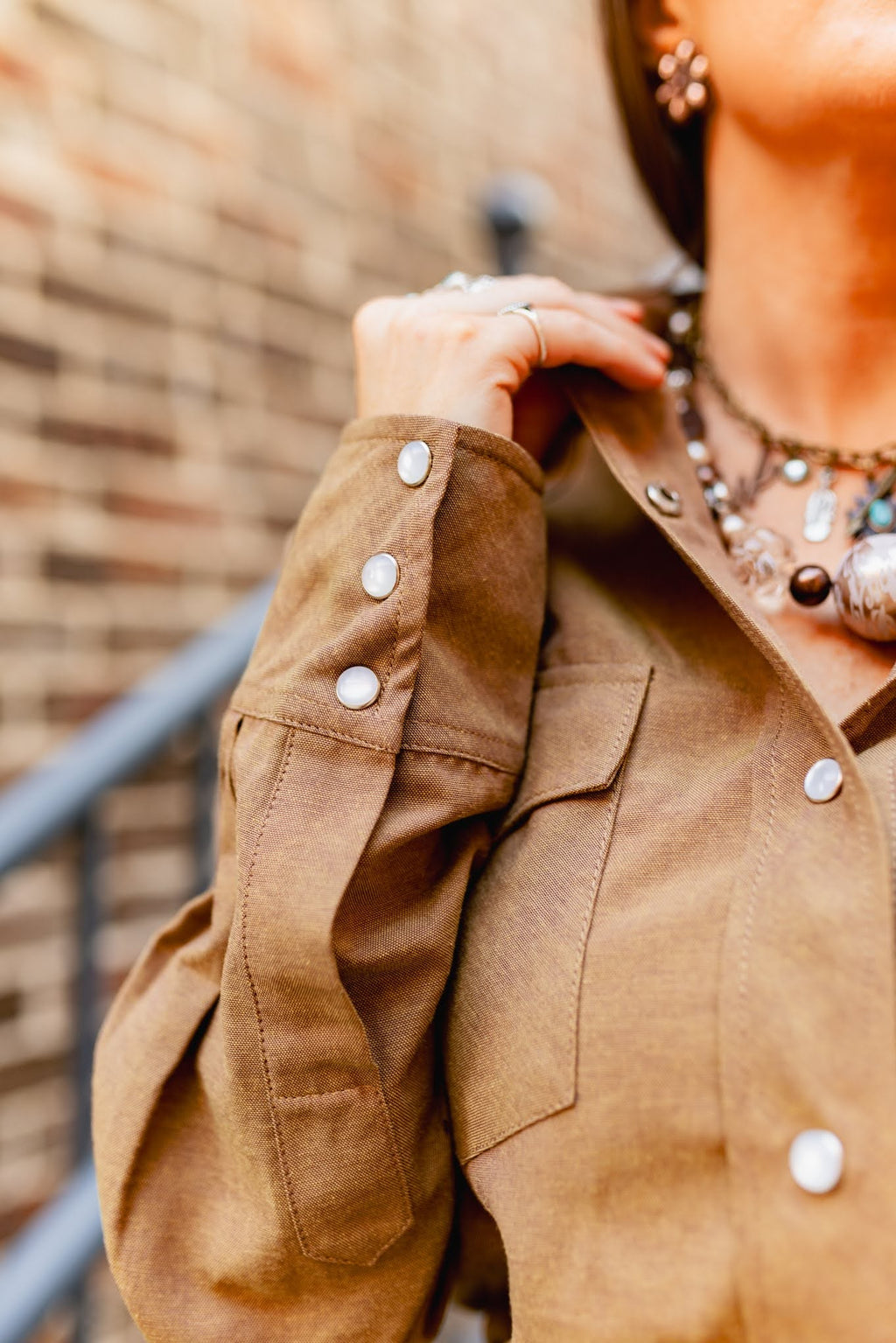 Vintage Brown Pearl Snap Top
