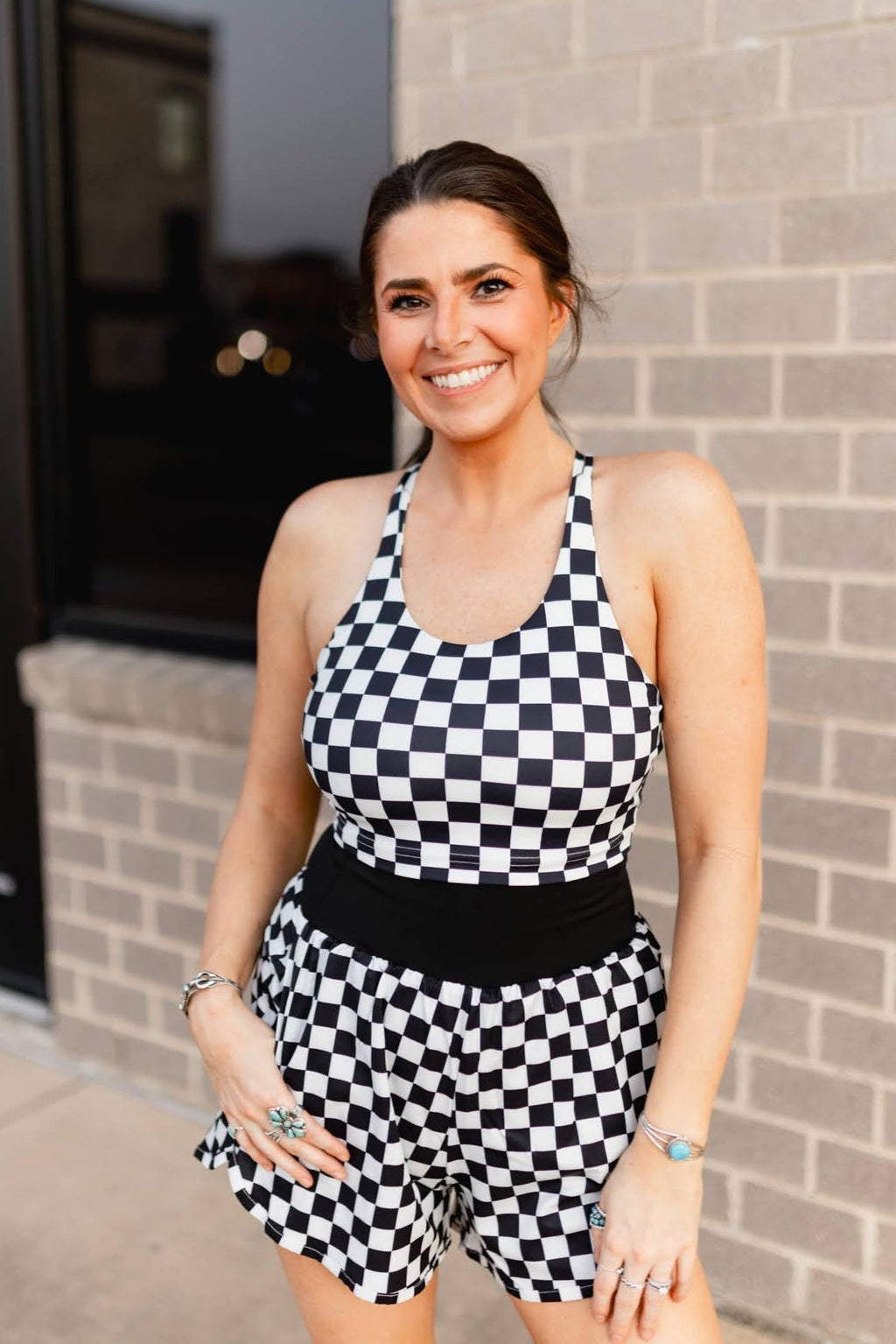BLACK CHECK CRISSCROSS ACTIVE BRA