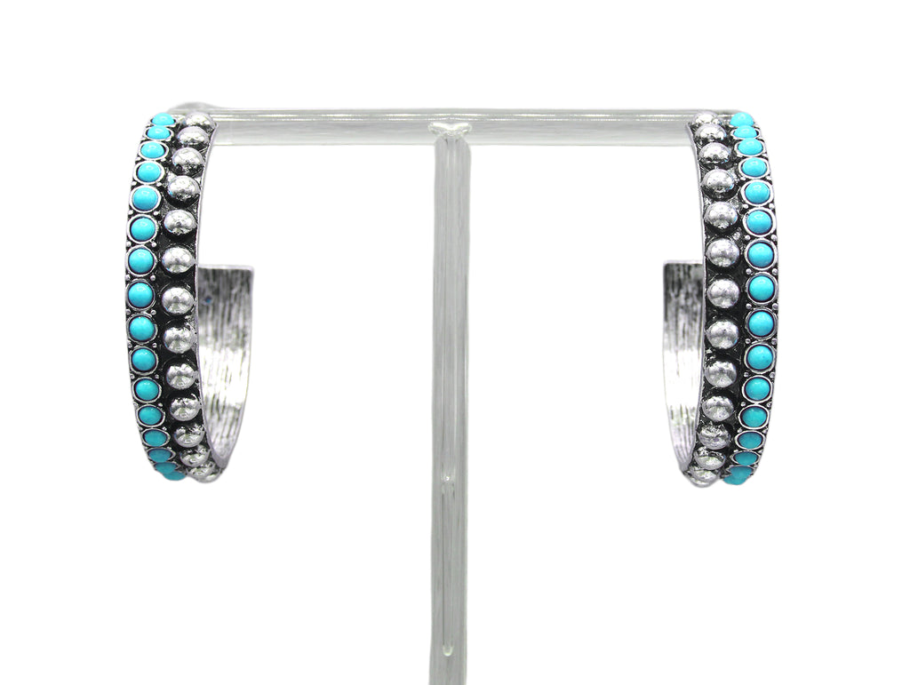 TURQUOISE BEADED HOOP ER