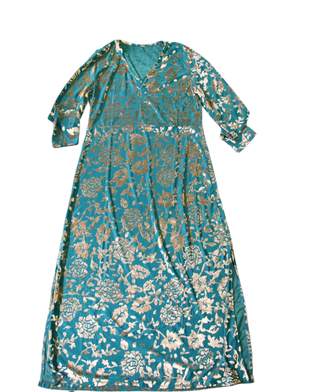 TURQUOISE  VELVET BURNOUT DRESS