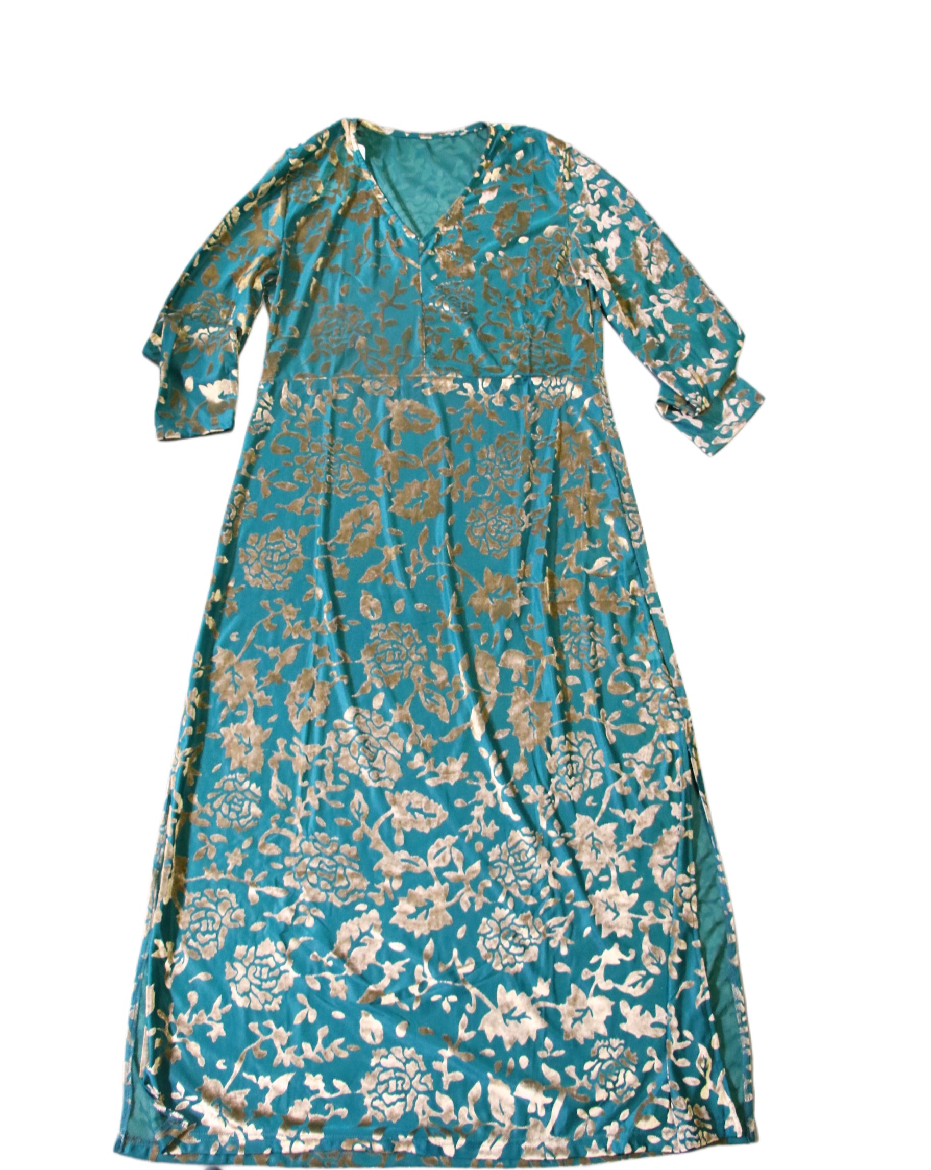 TURQUOISE  VELVET BURNOUT DRESS