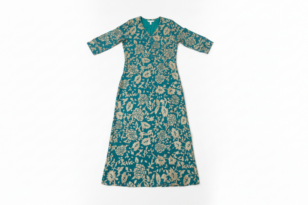 TURQUOISE  VELVET BURNOUT DRESS