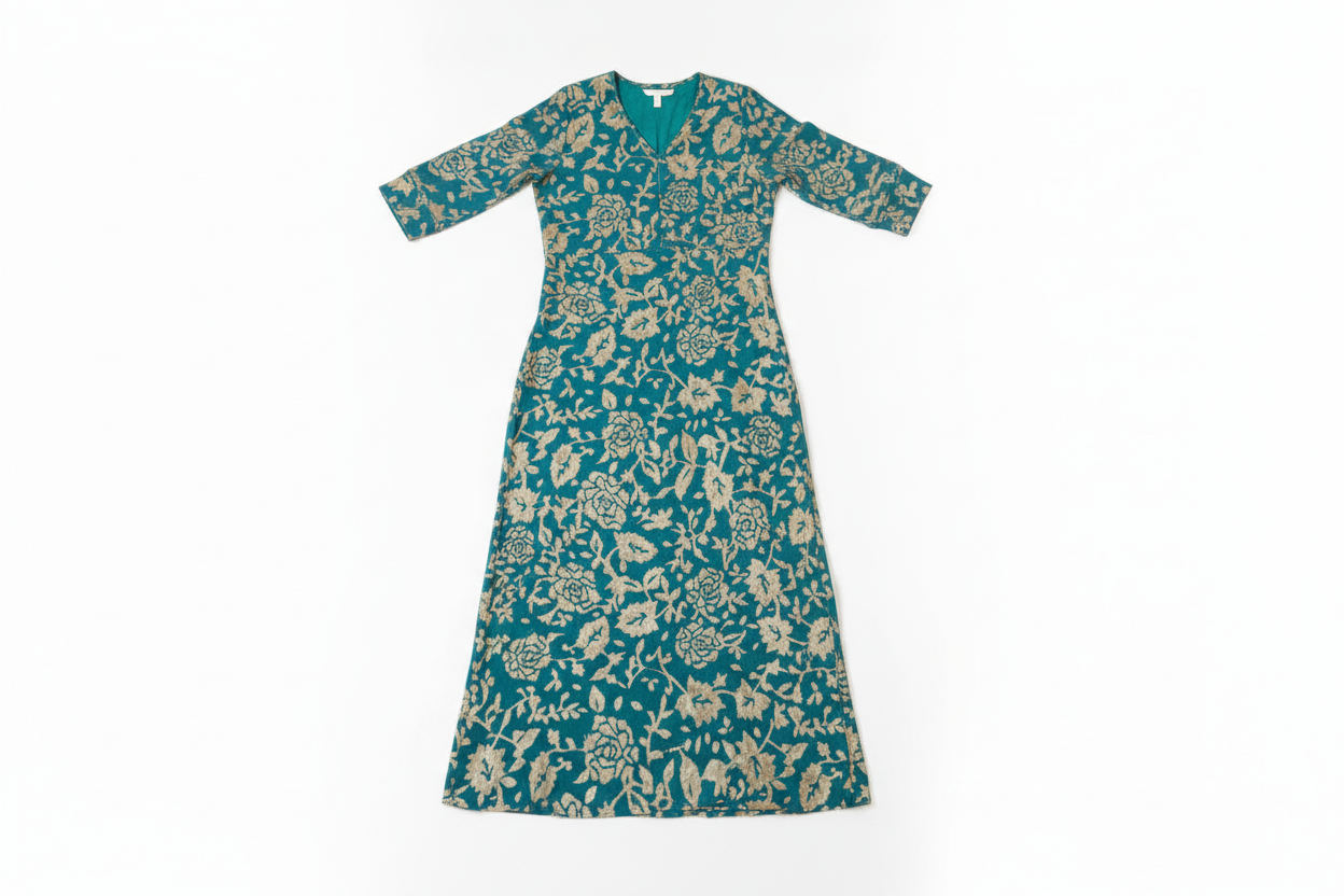 TURQUOISE  VELVET BURNOUT DRESS