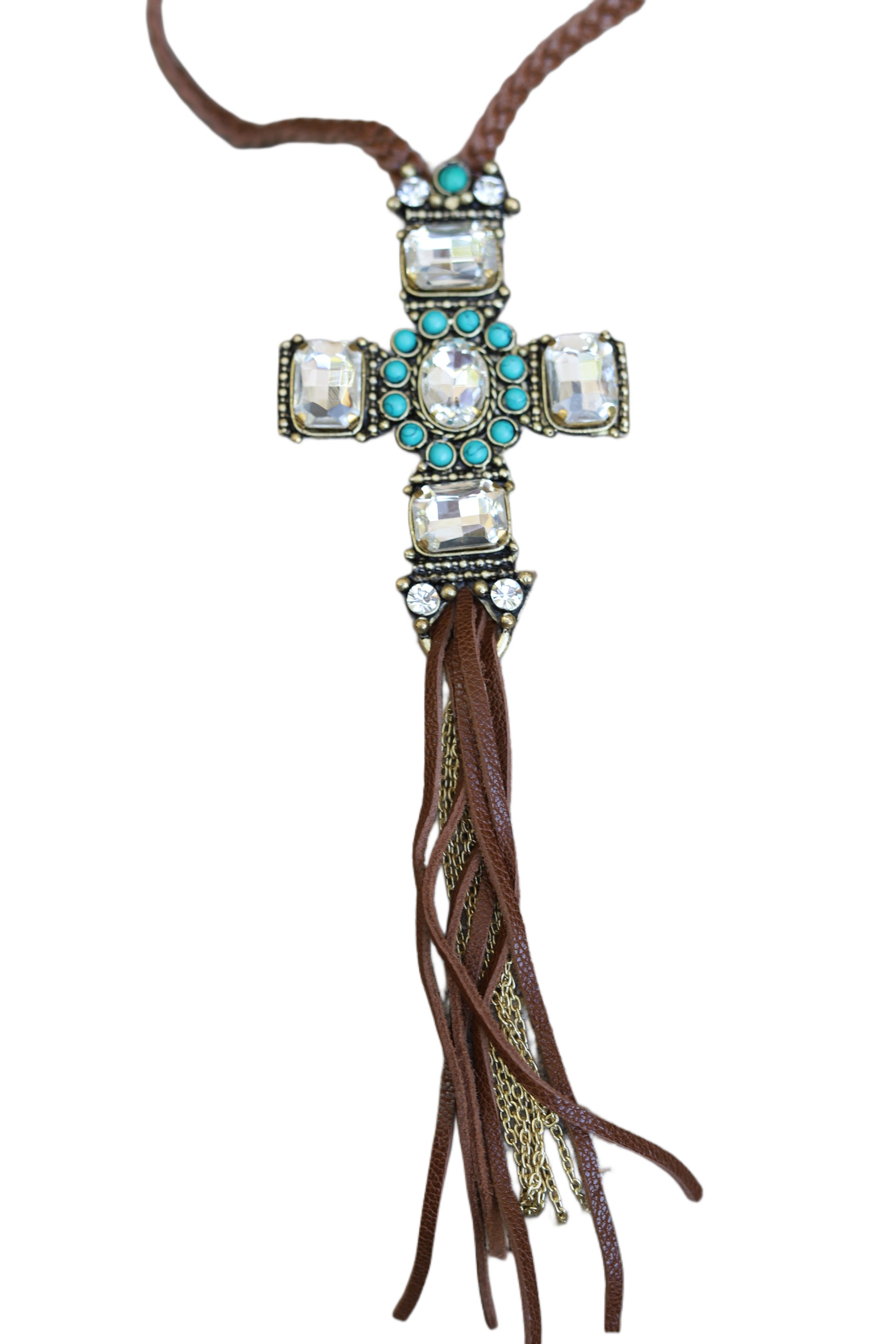 CRYSTAL CROSS BRAIDED NECKLACE