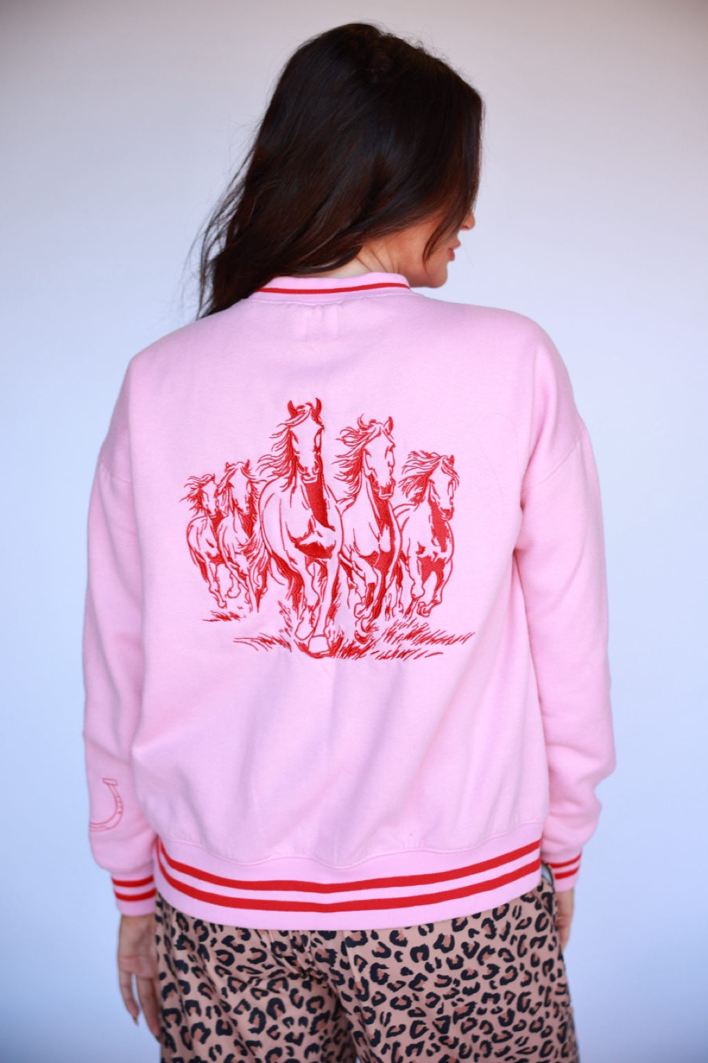 Pink Running Horse Sweatshirt back view