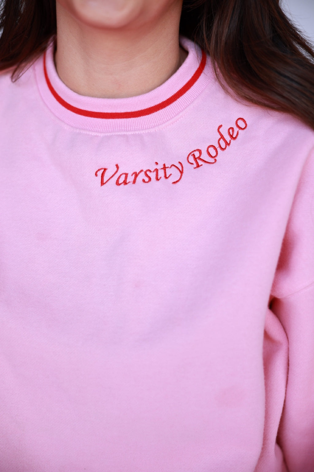 Pink Running Horse Sweatshirt front embroidery detail