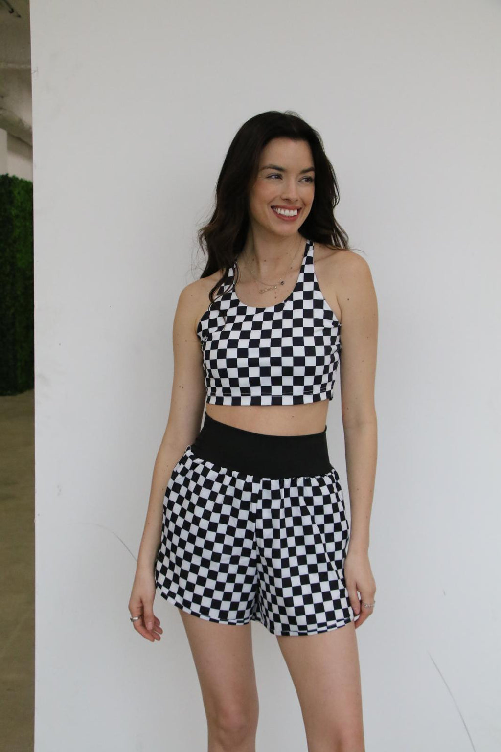 BLACK CHECKER BAND ACTIVE SHORTS