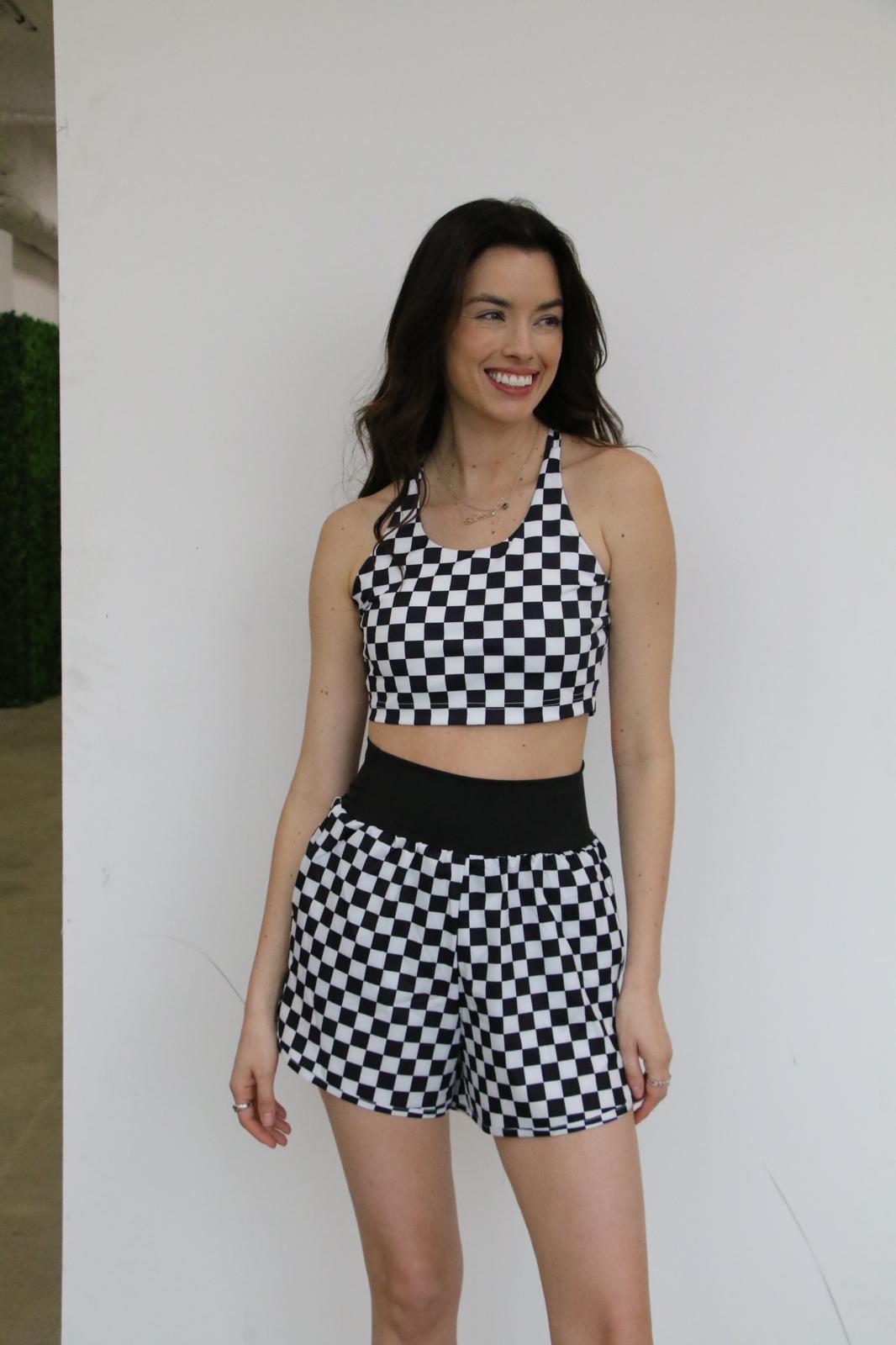BLACK CHECKER BAND ACTIVE SHORTS