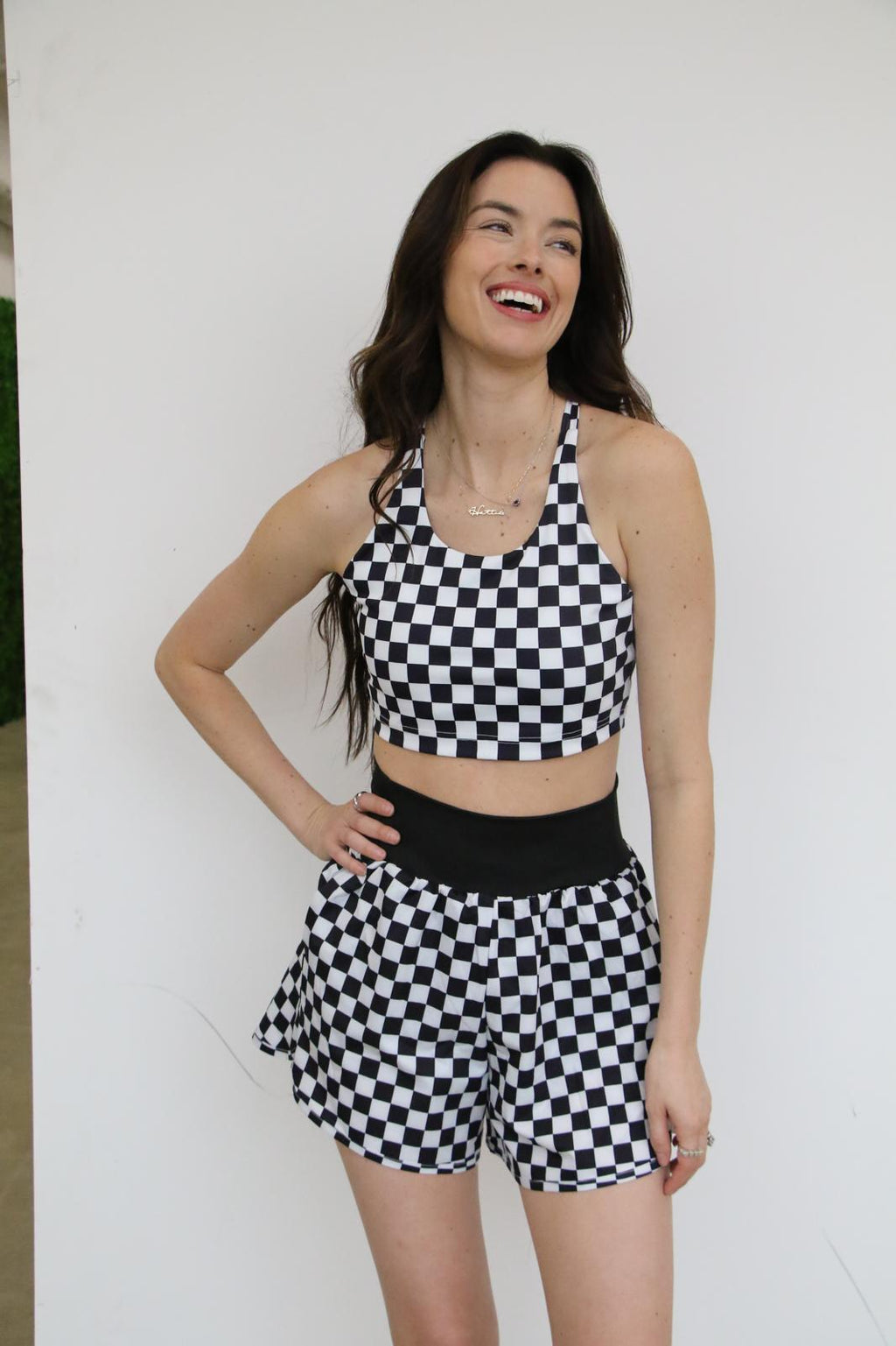 BLACK CHECK CRISSCROSS ACTIVE BRA