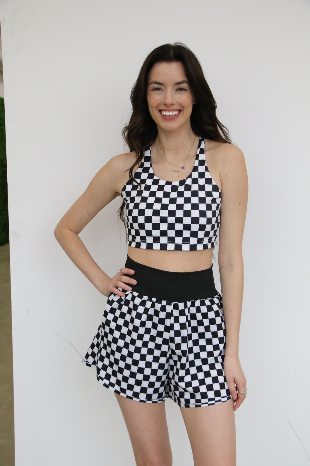 BLACK CHECKER BAND ACTIVE SHORTS