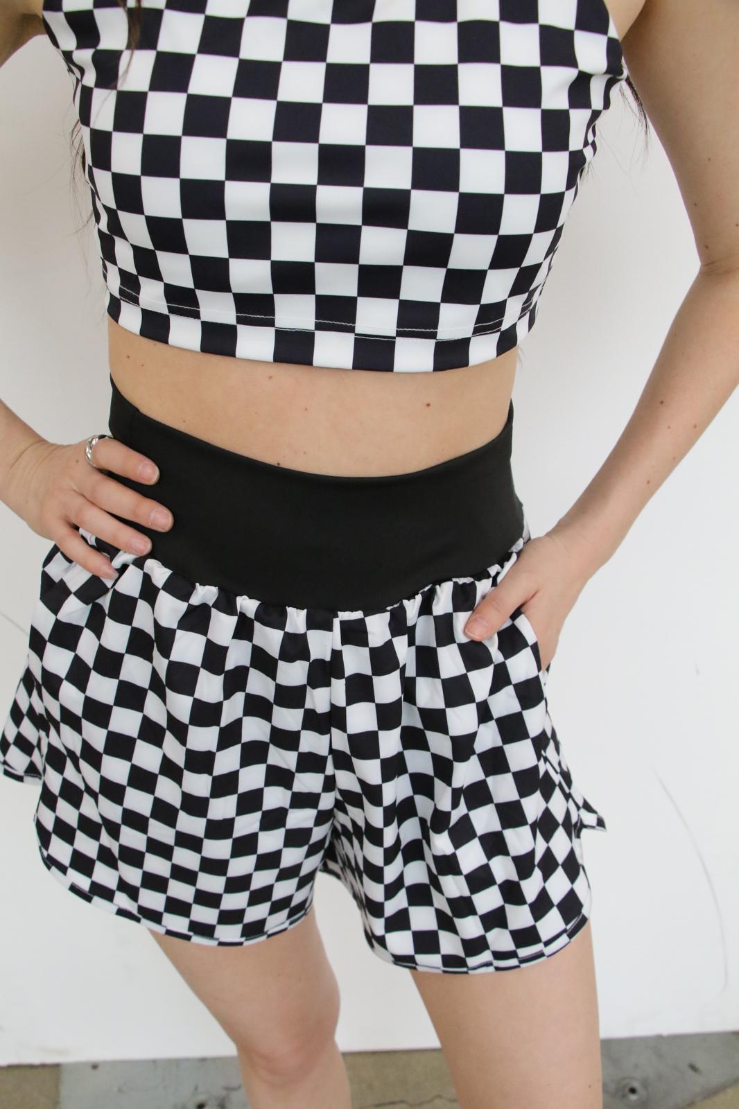 BLACK CHECKER BAND ACTIVE SHORTS