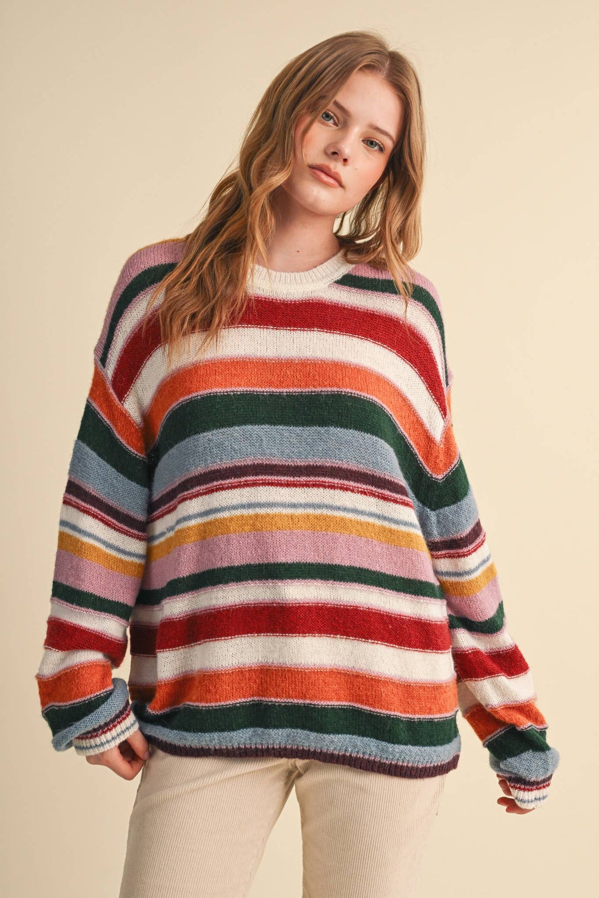 MULTI-COLOR STRIPED OVERSIZED SWEATER