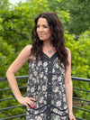4232 NAVY FLORAL DRESS WITH PEARL SNAP DETAil