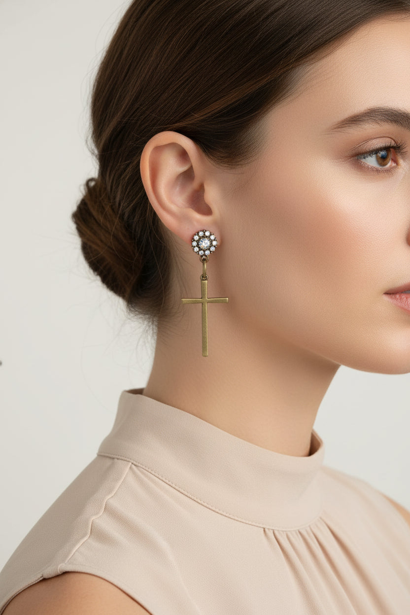 SKINNY CROSS W/ BLING DROP ER