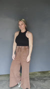 40706 MUSHROOM MINERAL WASH WIDE LEG PANT