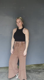 40706 MUSHROOM MINERAL WASH WIDE LEG PANT