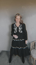 102321  BLACK DRESS W EMBROIDERY DETAIL