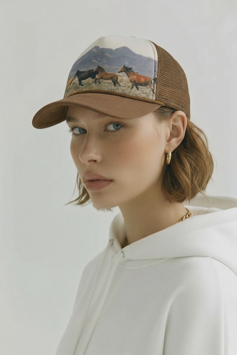 Wild Horses Trucker Hat – Brown