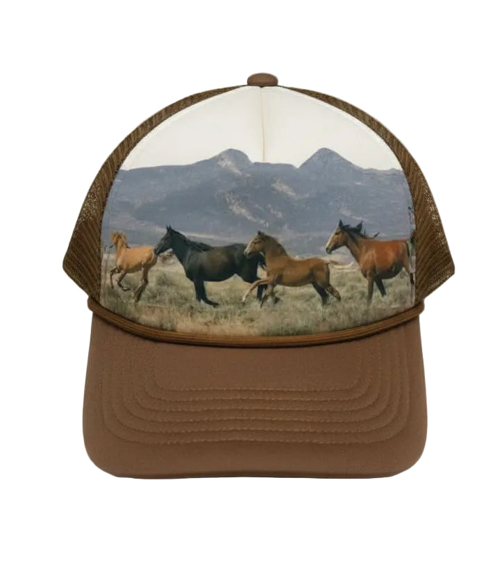 Wild Horses Trucker Hat – Brown