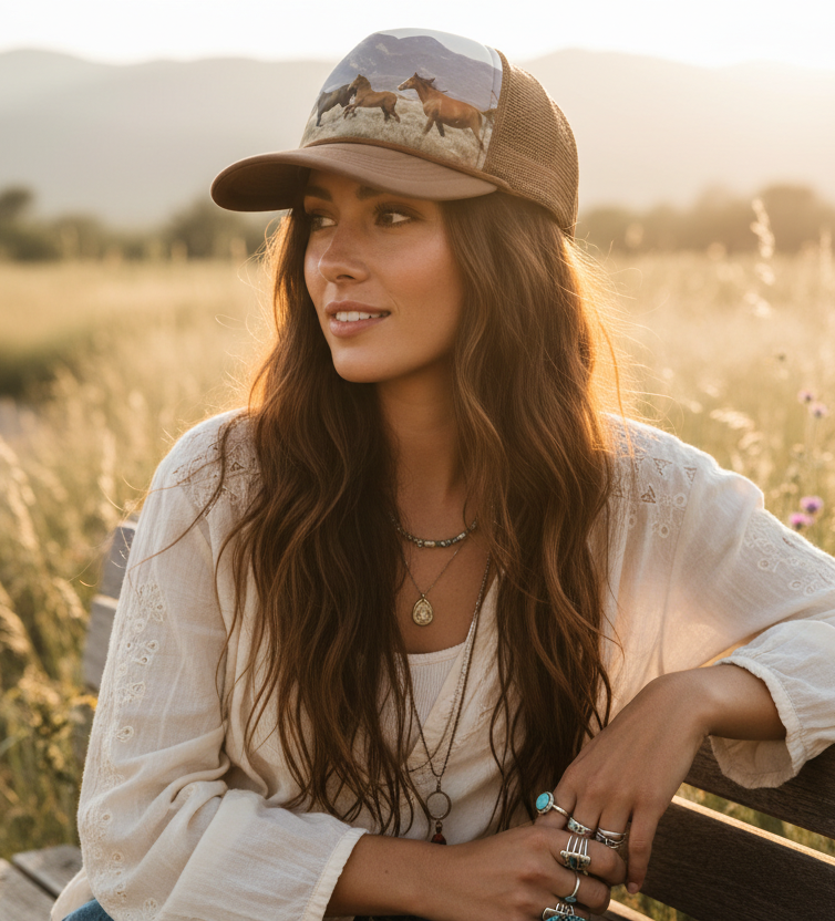 Wild Horses Trucker Hat – Brown