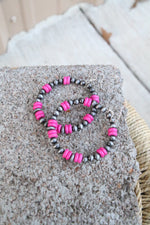 0004 PINK & SILVER BEAD HOOP ER