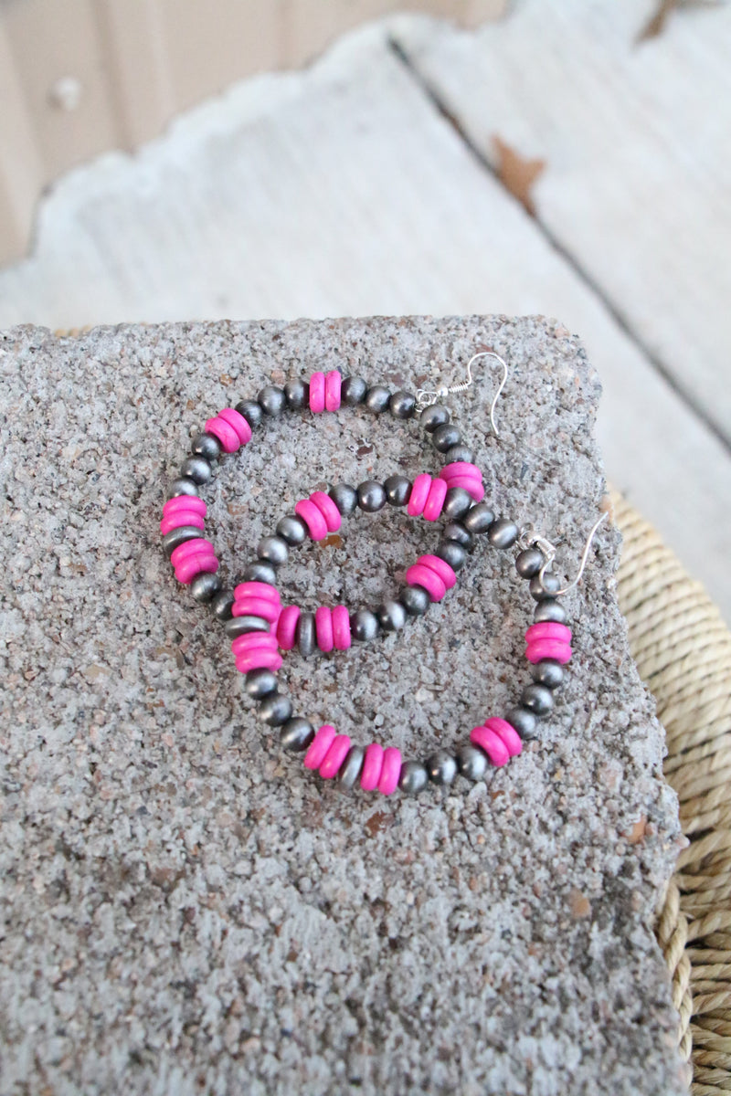0004 PINK & SILVER BEAD HOOP ER
