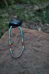 0209 TURQ SEED BEAD NL W/ 6MM FRONT SILVER BEADS