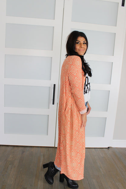 9213 RUST PRINT LONG CARDIGAN