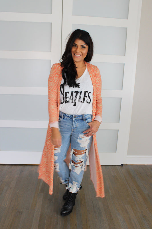 9213 RUST PRINT LONG CARDIGAN