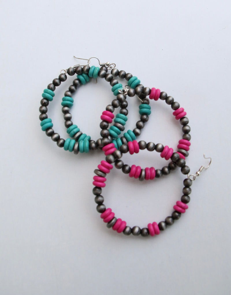 0004 PINK & SILVER BEAD HOOP ER
