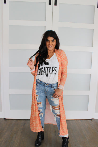 9213 RUST PRINT LONG CARDIGAN